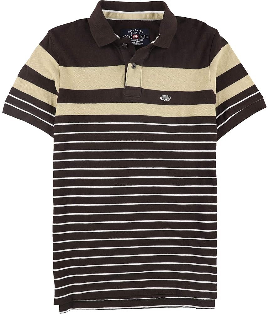 Ecko Unltd. Mens Combo Strip Ss Knit Rugby Polo Shirt, Brown